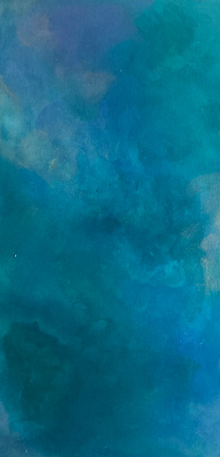 Abstract acrylic blue, green, purple, pink and metallic painting with swirling patterns on Canvas - 12x24