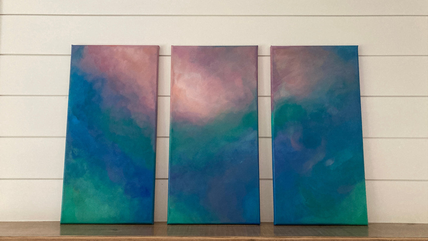 "A Dancing, Sentimental Aurora" Triptych - Fine Art Giclee Canvas Prints - Pre-Order
