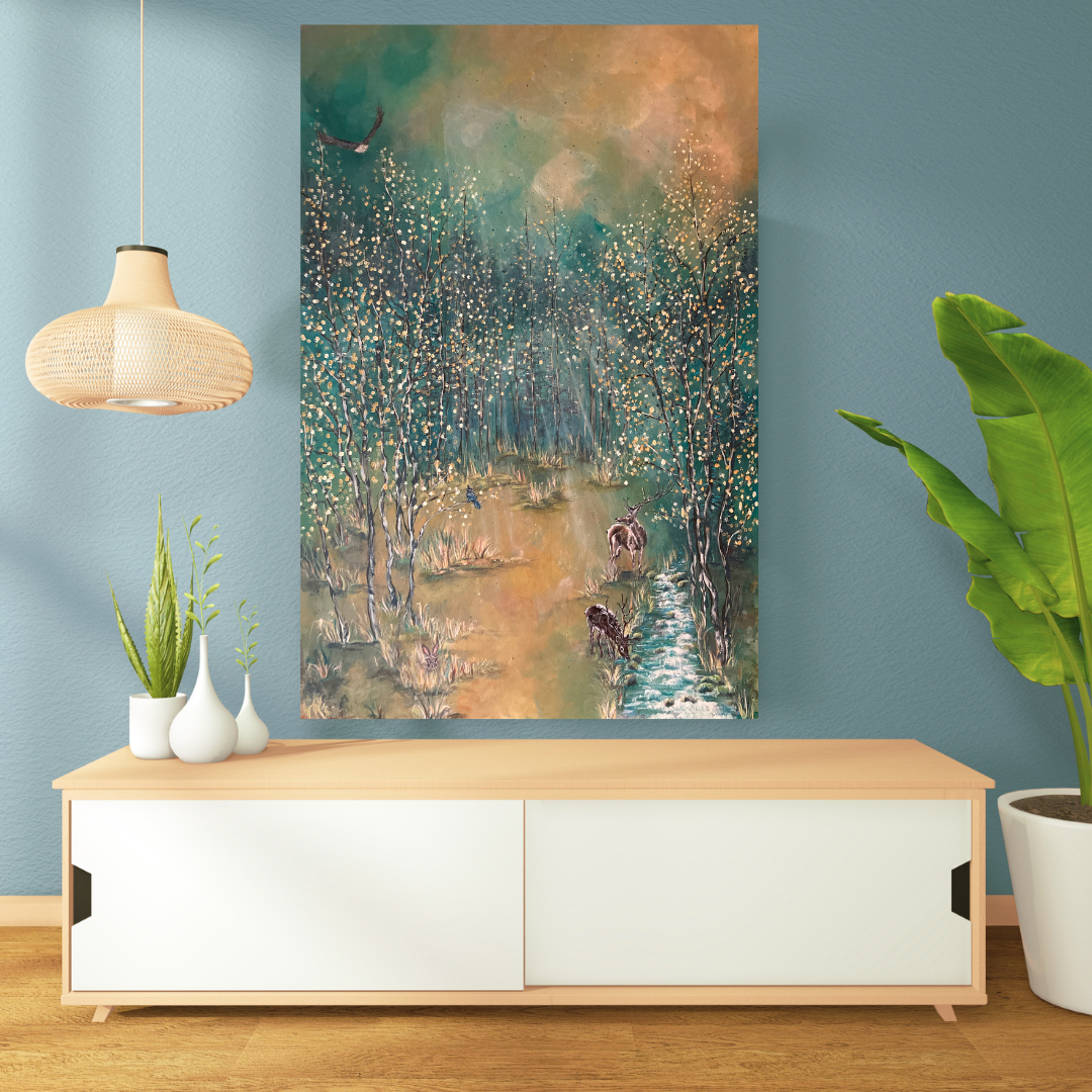 "Autumn's Magic" - Aspen Meadow and Friends - Original acrylic on canvas 24" x 36" Inches