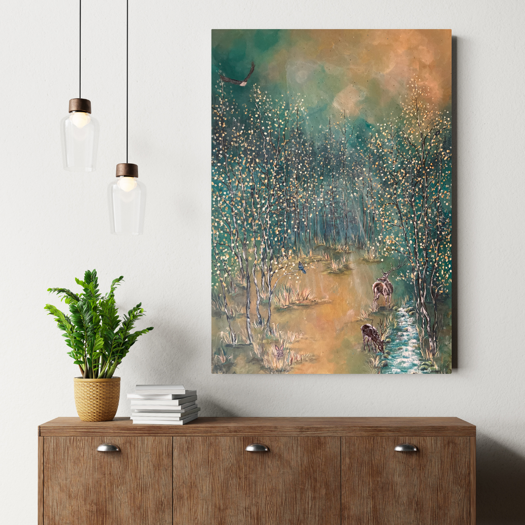 "Autumn's Magic" - Aspen Meadow and Friends - Original acrylic on canvas 24" x 36" Inches
