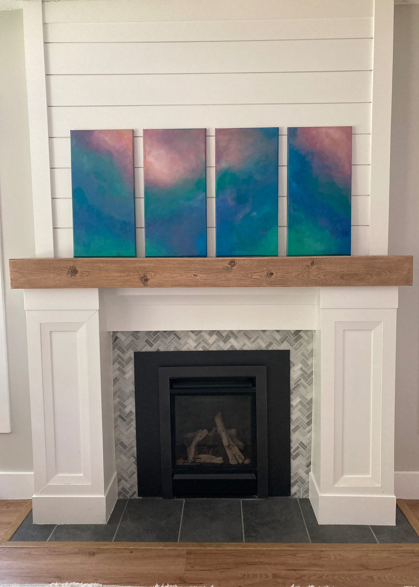 "A Dancing, Sentimental Aurora" Quadriptych - Original Acrylic on Canvas
