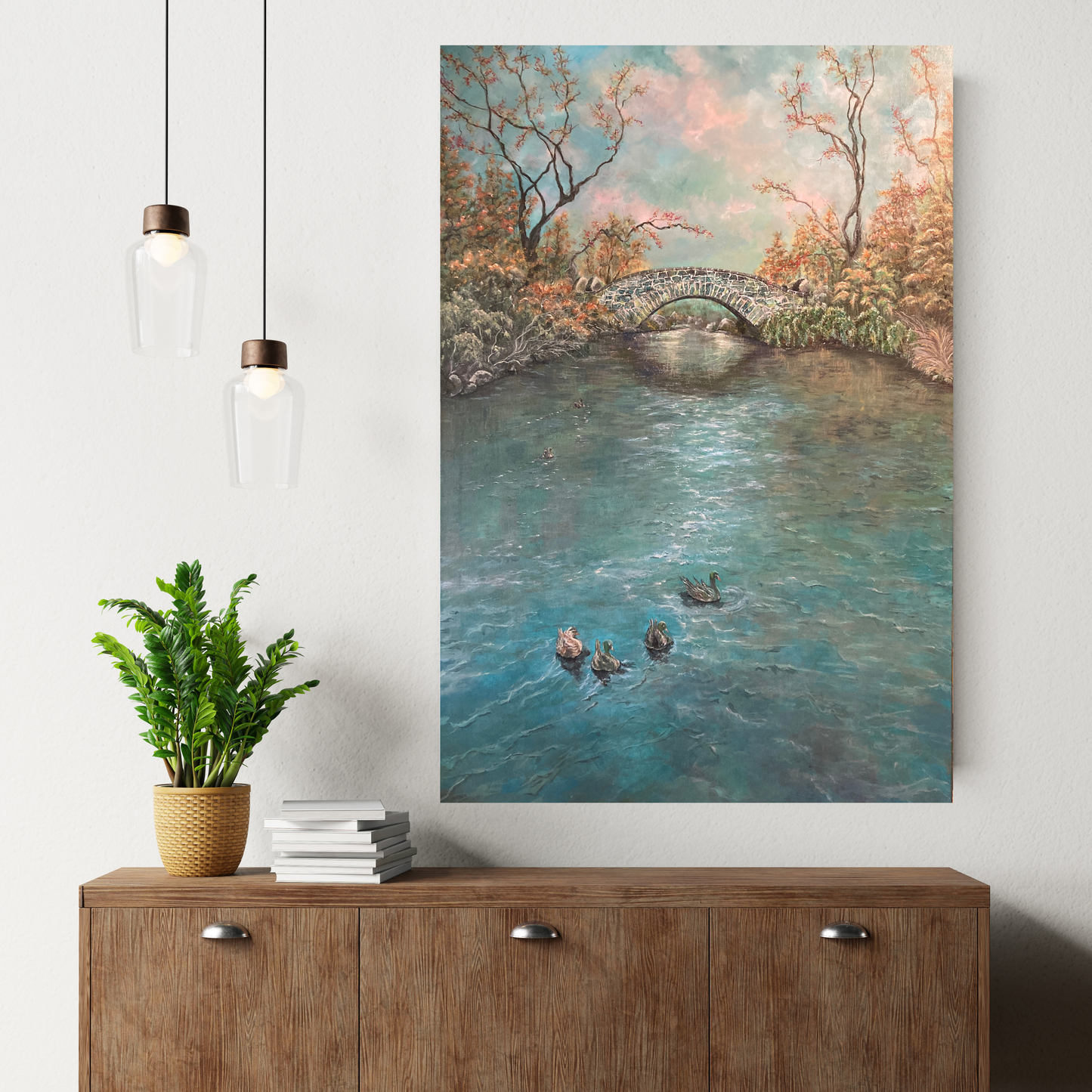 "Autumn's Glow" Gapstow Bridge Central Park - Original acrylic on canvas 24" x 36" Inches