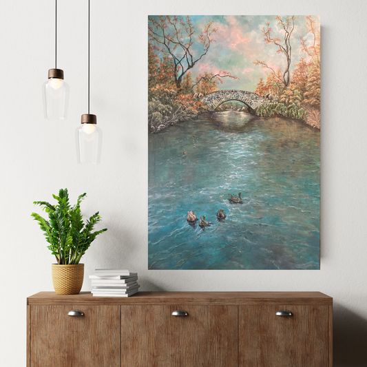 "Autumn's Glow" Gapstow Bridge Central Park - Original acrylic on canvas 24" x 36" Inches